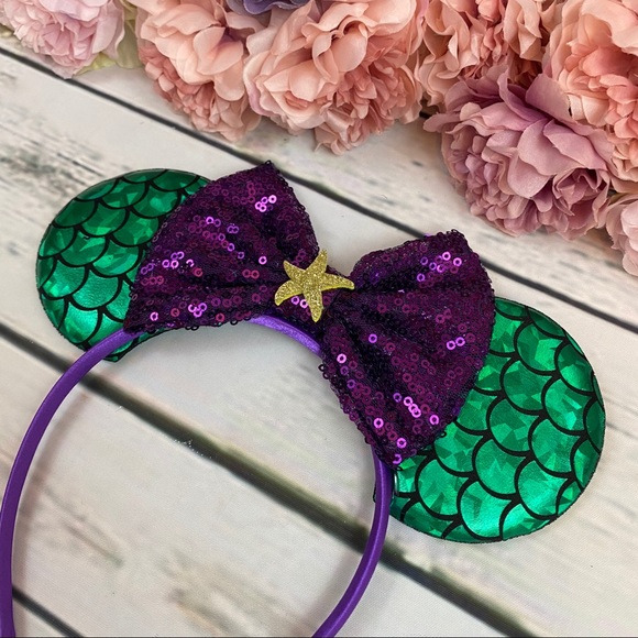 Minnie Mouse Ariel Little Mermaid Headband & Bow - Picture 3 of 11